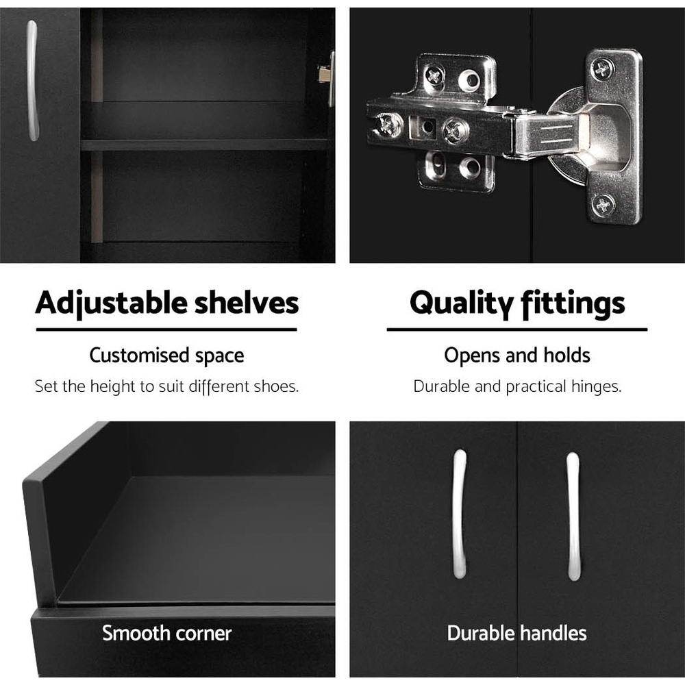 Artiss 2 Doors Shoe Cabinet Storage Cupboard - Black - Evopia