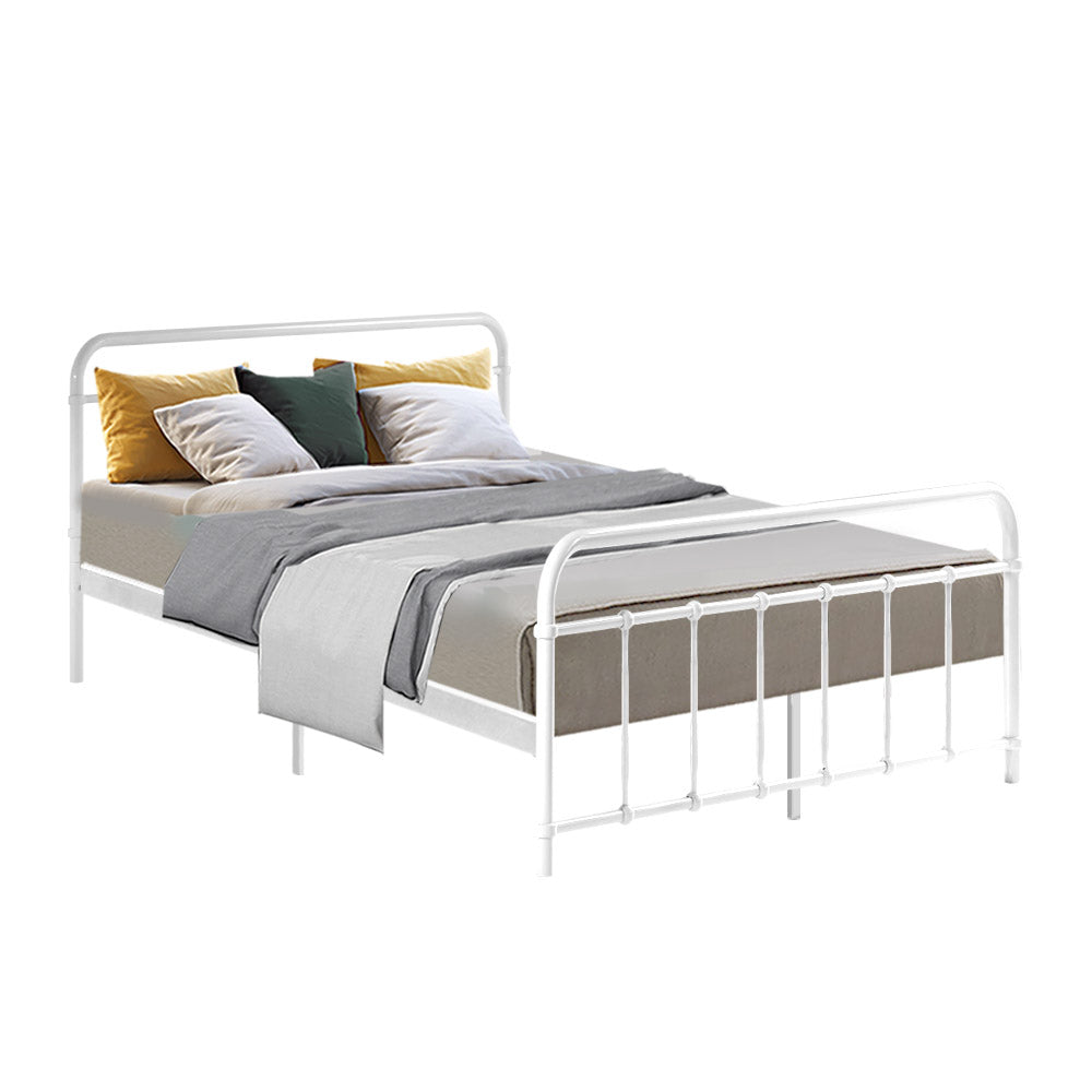 Artiss LEO Metal Bed Frame - Double (White)