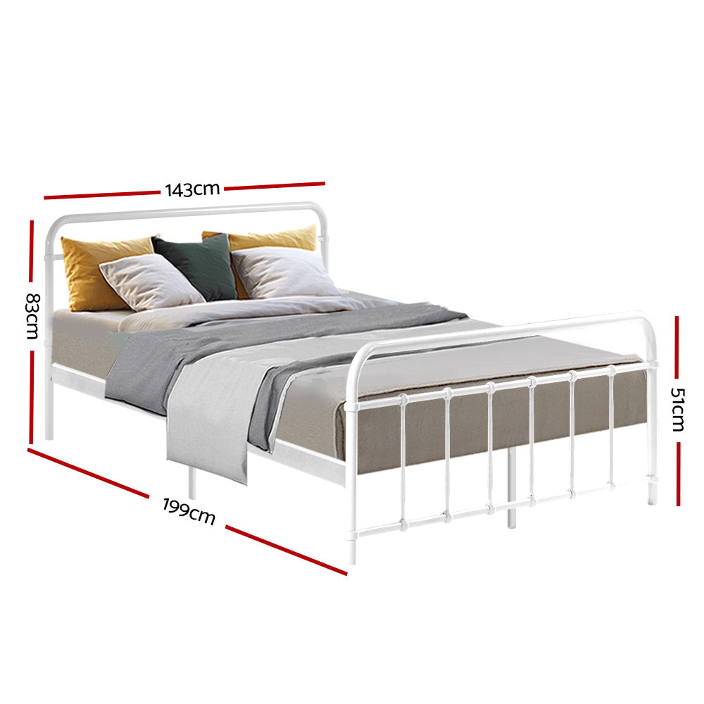 Artiss LEO Metal Bed Frame - Double (White)