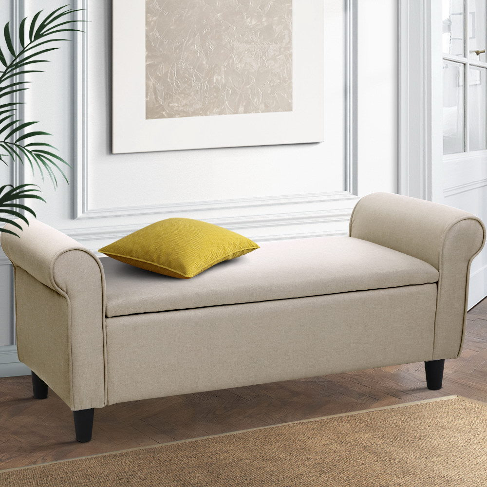 Ottoman Bedroom Storage Bench Linen Taupe