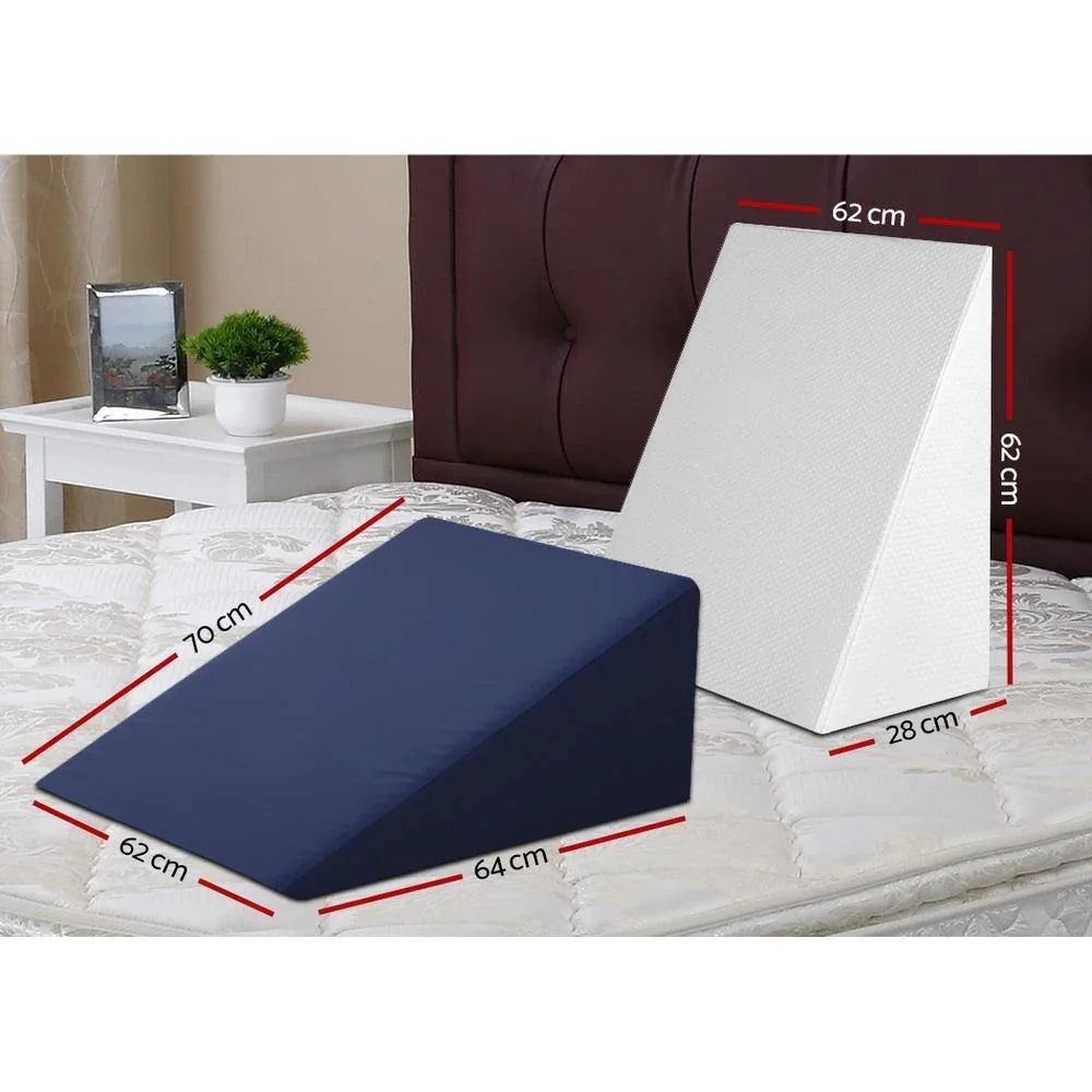 Giselle Bedding 2X Memory Foam Wedge Pillow Neck Back Support with Cover Waterproof White Blue - Evopia