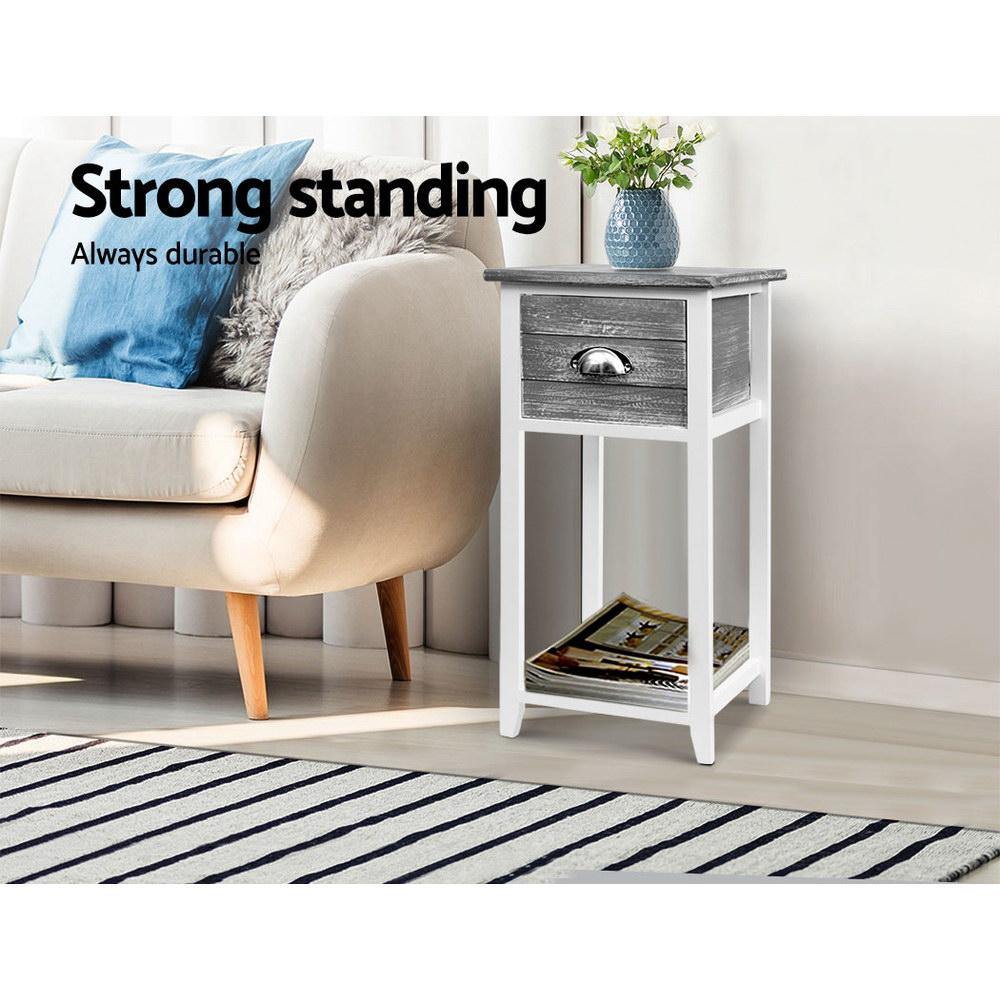 Artiss Bedside Table Nightstand Drawer Storage Cabinet Lamp Side Shelf Unit Grey - Evopia