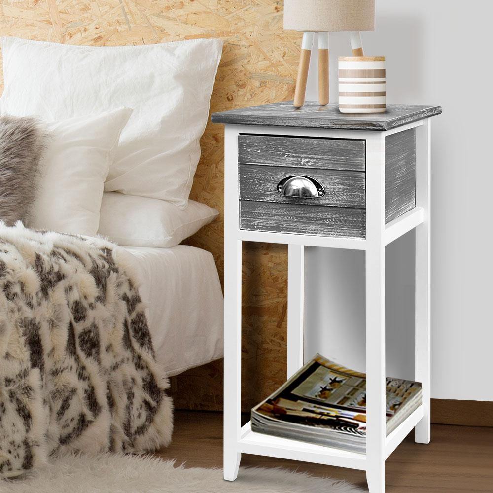 Artiss Bedside Table Nightstand Drawer Storage Cabinet Lamp Side Shelf Unit Grey - Evopia