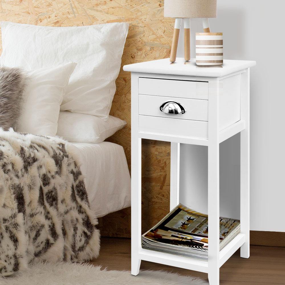 Artiss Bedside Table Nightstand Drawer Storage Cabinet Lamp Side Shelf White - Evopia