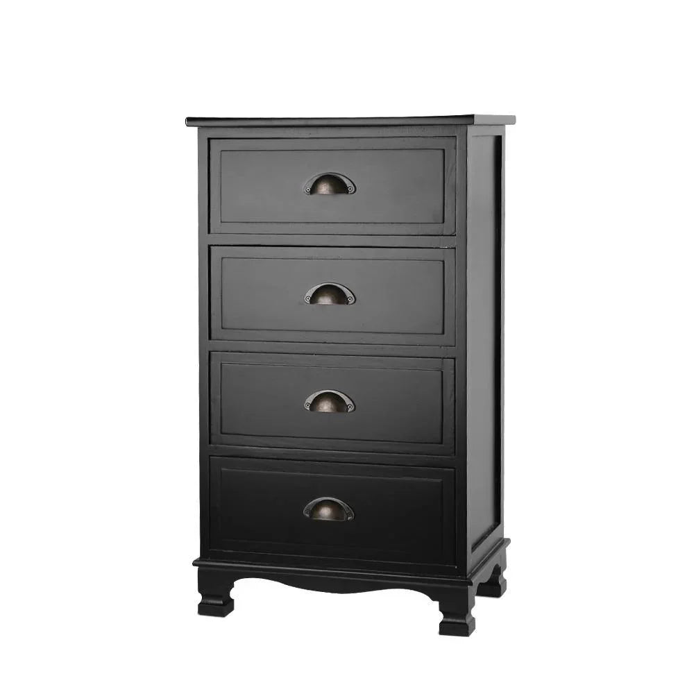Artiss Vintage Bedside Table Chest 4 Drawers Storage Cabinet Nightstand Black - Evopia
