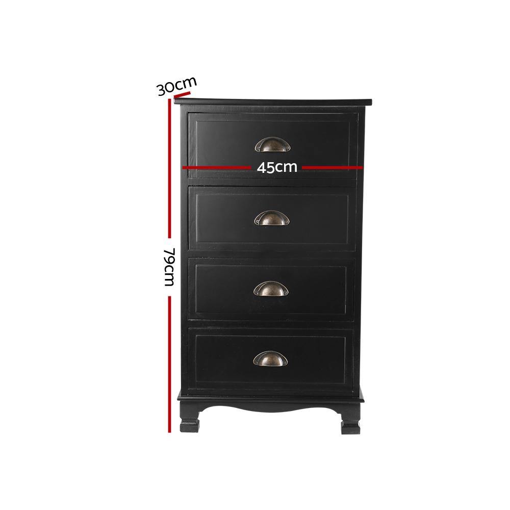 Artiss Vintage Bedside Table Chest 4 Drawers Storage Cabinet Nightstand Black - Evopia
