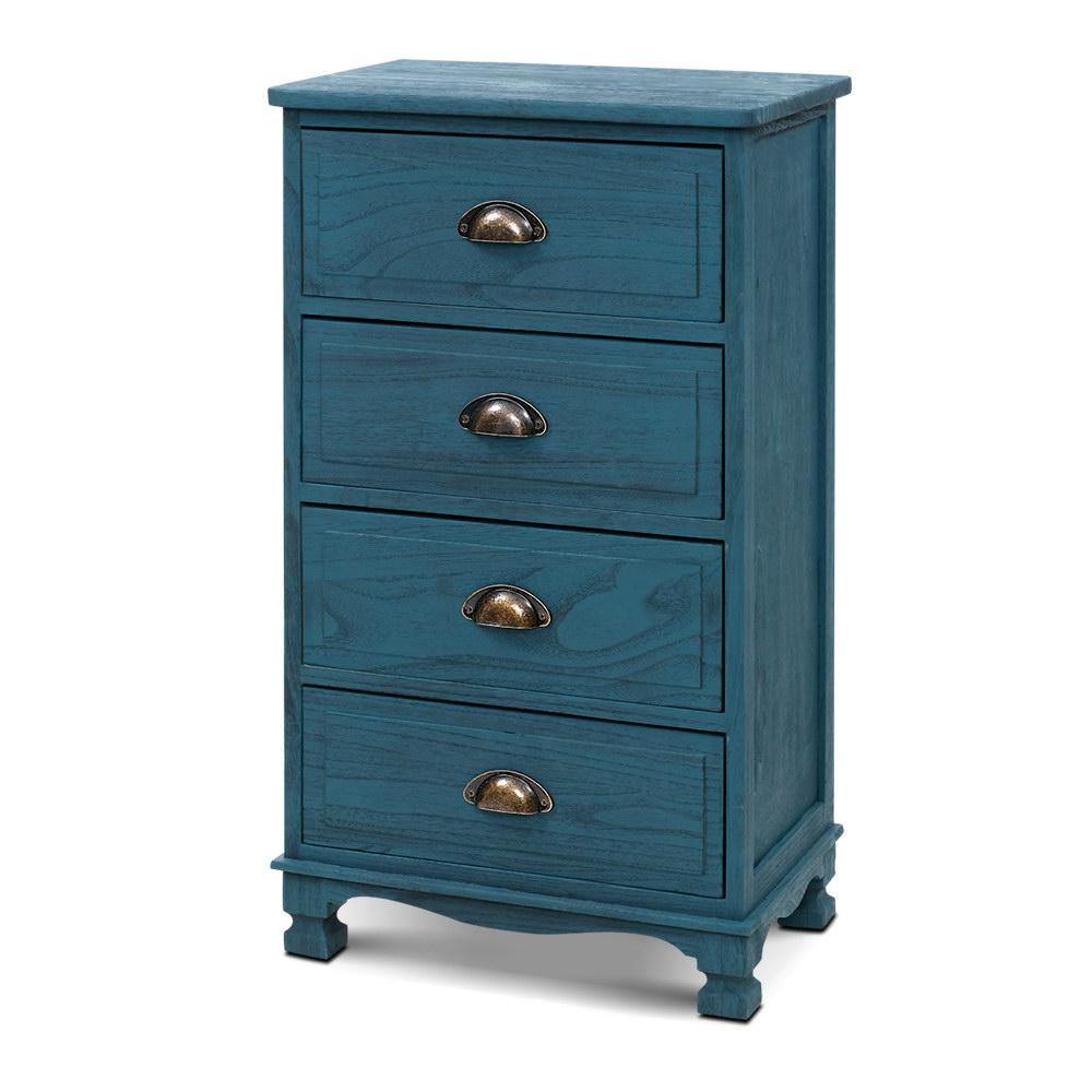 Artiss Bedside Tables Drawers Cabinet Vintage 4 Chest of Drawers Blue Nightstand - Evopia