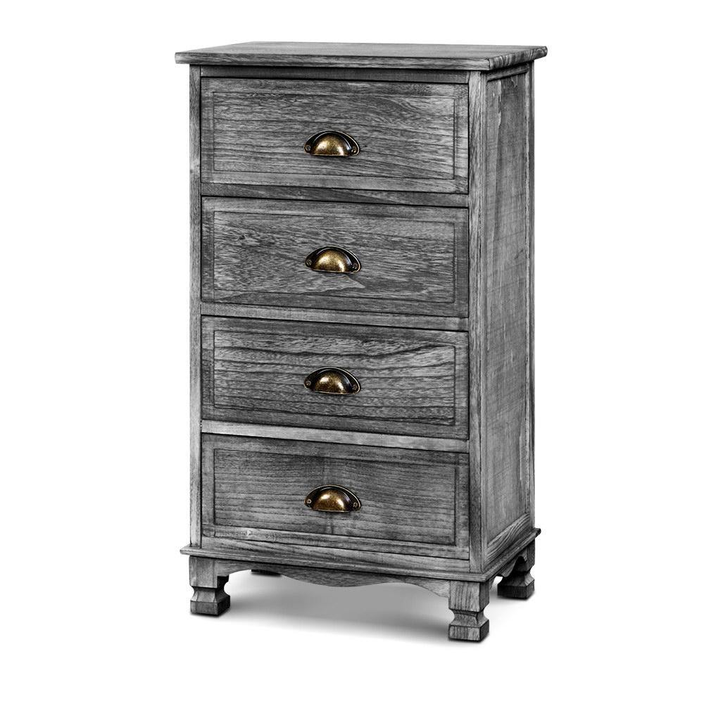 Artiss Bedside Tables Drawers Cabinet Vintage 4 Chest of Drawers Grey Nightstand - Evopia