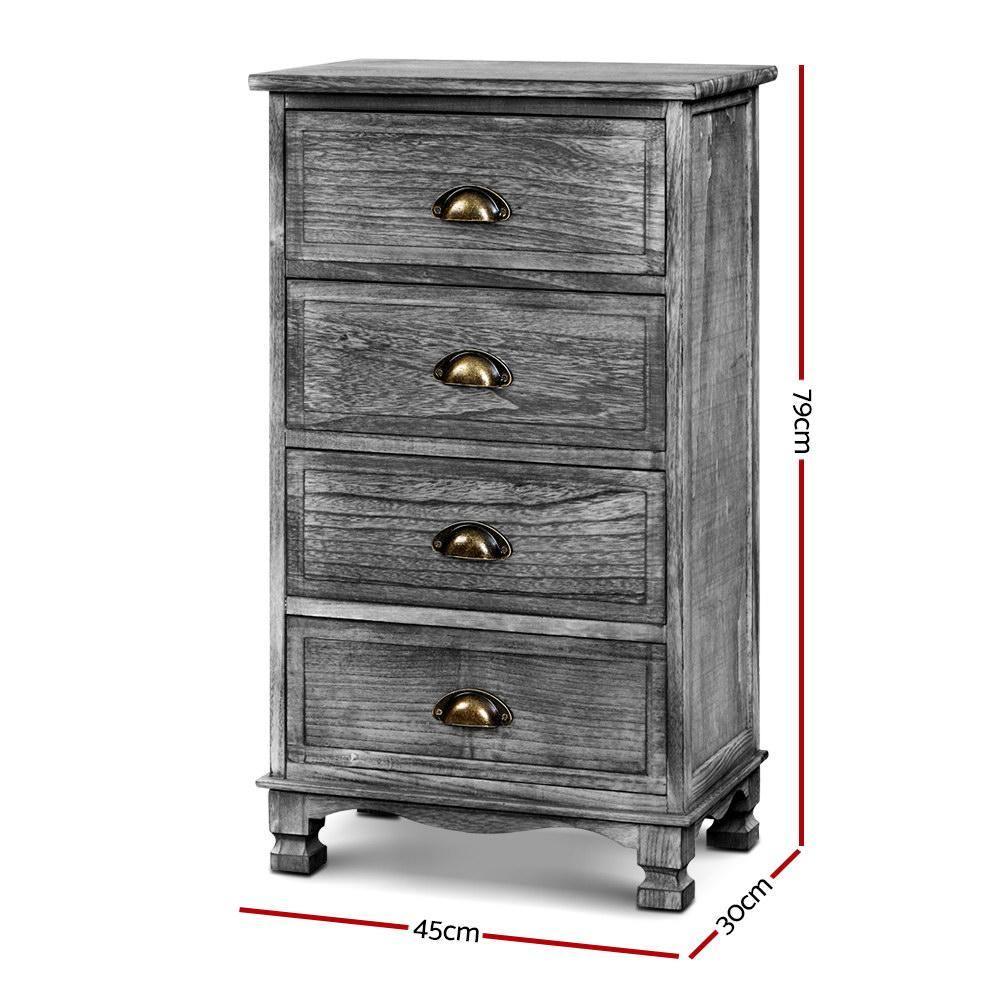Artiss Bedside Tables Drawers Cabinet Vintage 4 Chest of Drawers Grey Nightstand - Evopia