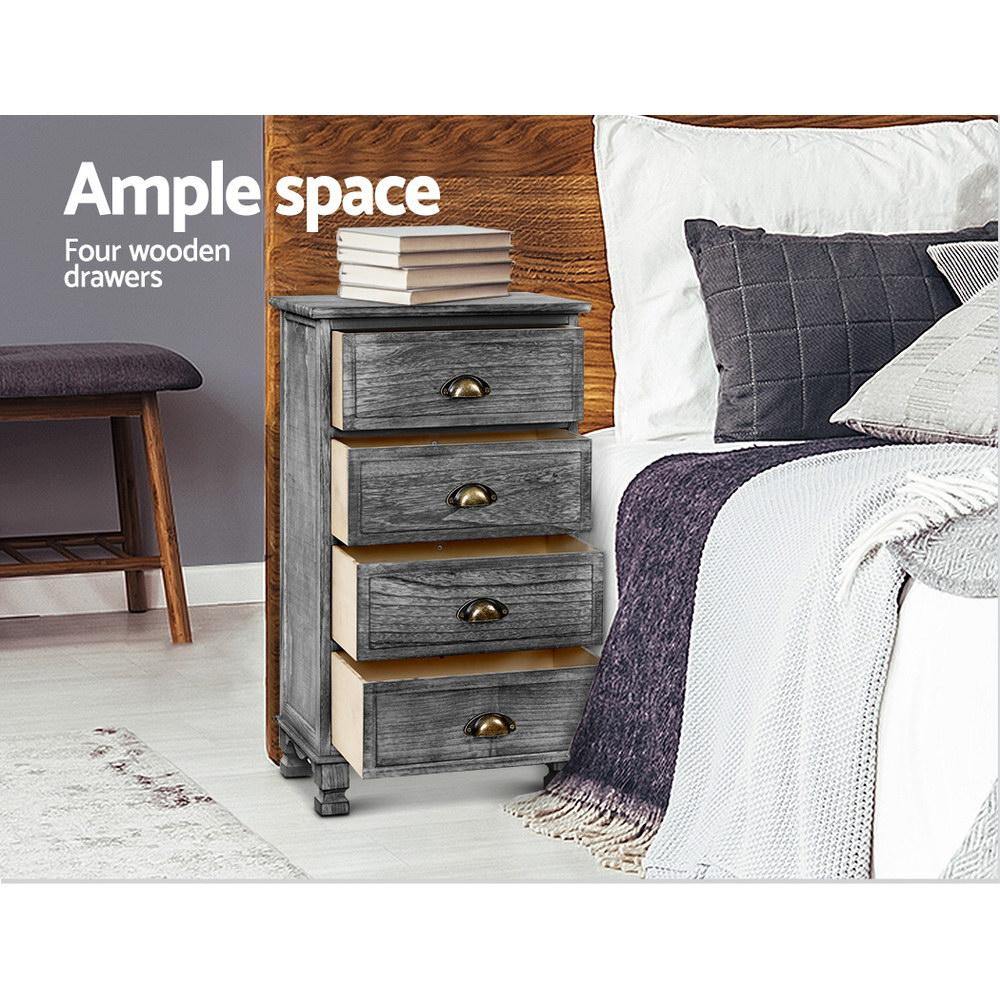 Artiss Bedside Tables Drawers Cabinet Vintage 4 Chest of Drawers Grey Nightstand - Evopia