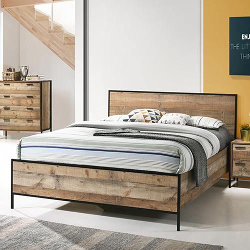 Mascot Bed Oak Colour Industrial Queen - Evopia