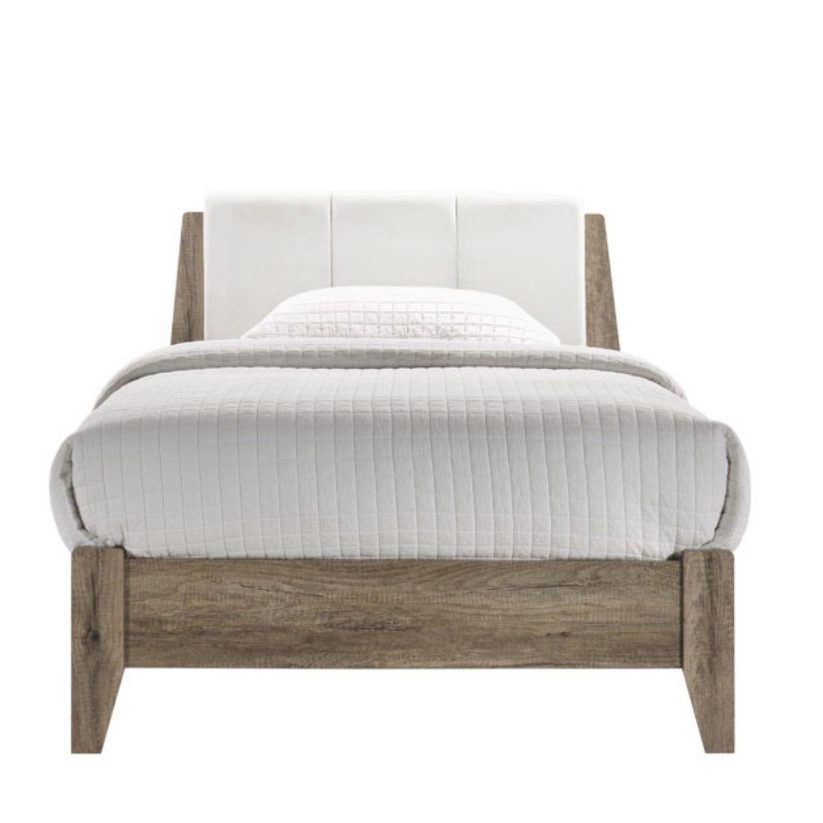 Scandi Wooden Bed Frame with Leather Upholstered Bed Head King - Evopia