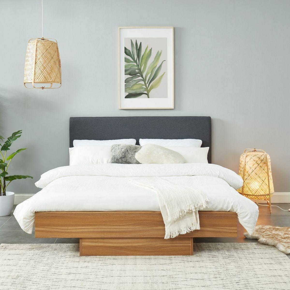 Scandinavian Walnut Oak Floating Bed Frame Queen - Evopia