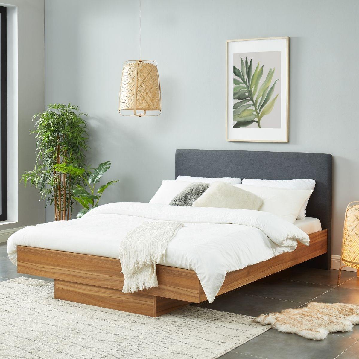 Scandinavian Walnut Oak Floating Bed Frame Queen - Evopia
