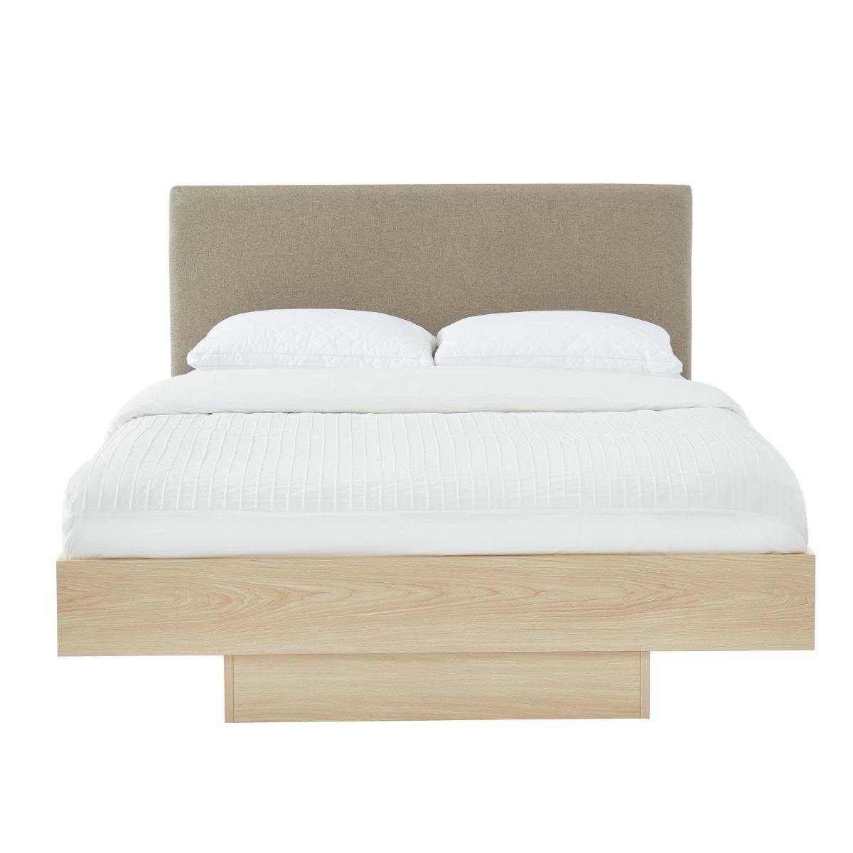 Natural Oak Wood Floating Bed Frame Queen - Evopia