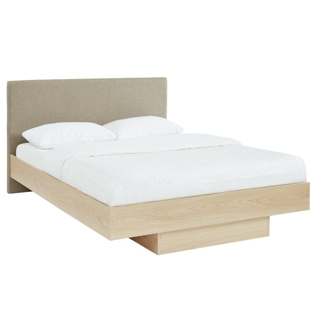 Natural Oak Wood Floating Bed Frame Queen - Evopia