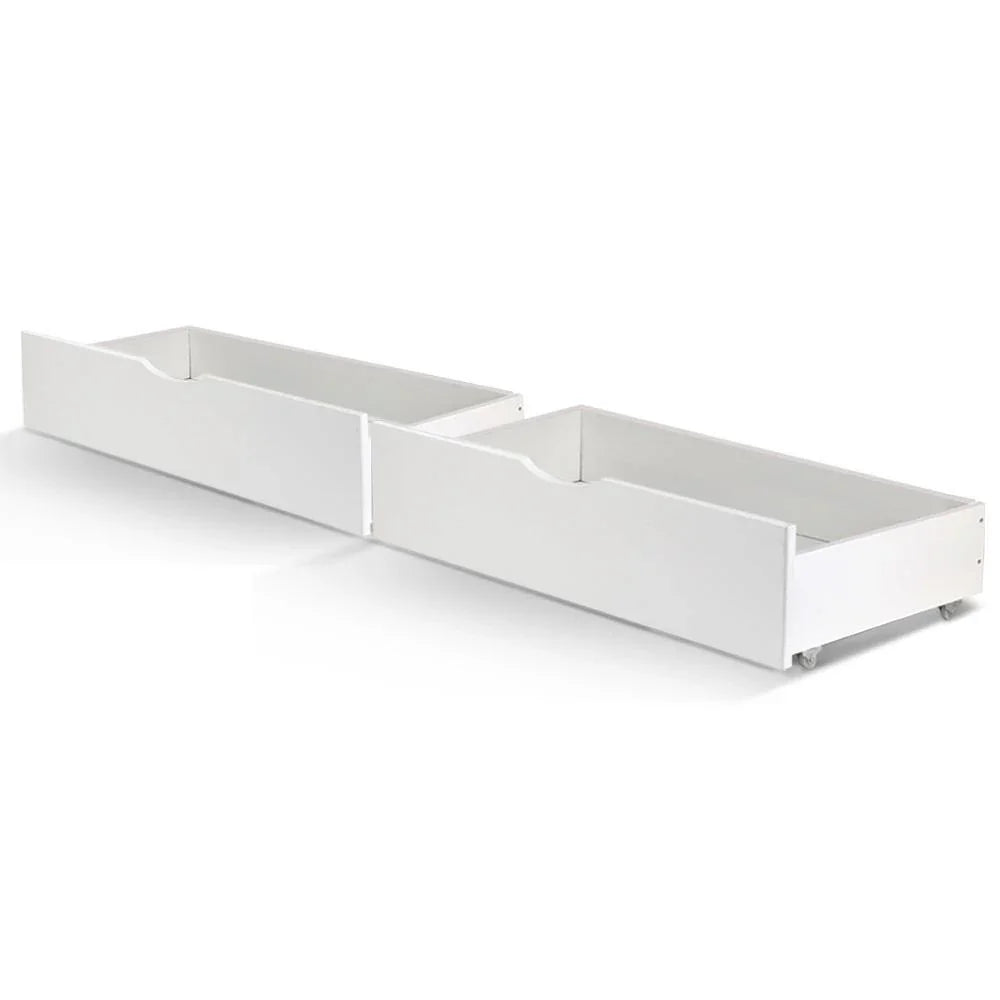Artiss 2x Storage Drawers Trundle for Single Wooden Bed Frame Base Timber White - Evopia