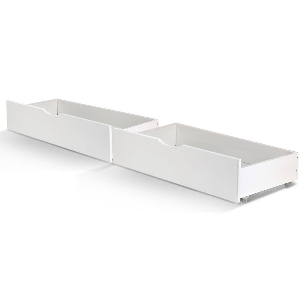 Artiss 2x Storage Drawers Trundle for Single Wooden Bed Frame Base Timber White - Evopia