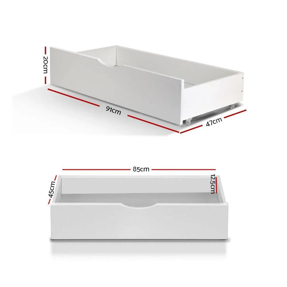 Artiss 2x Storage Drawers Trundle for Single Wooden Bed Frame Base Timber White - Evopia