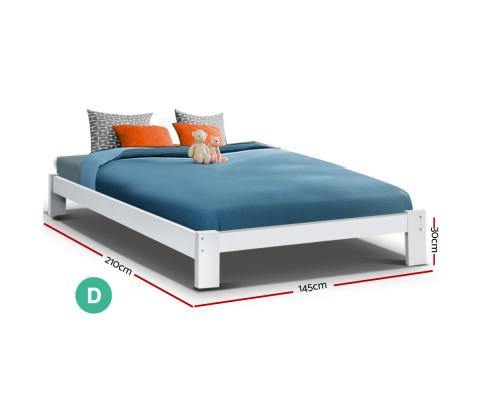 Artiss Jade White Low Timber Bed Platform Double - Evopia