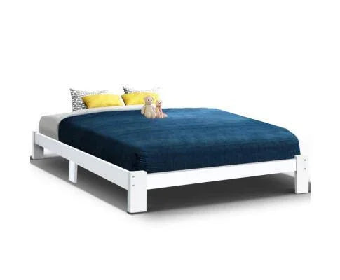 Artiss Jade White Low Timber Bed Platform Double - Evopia