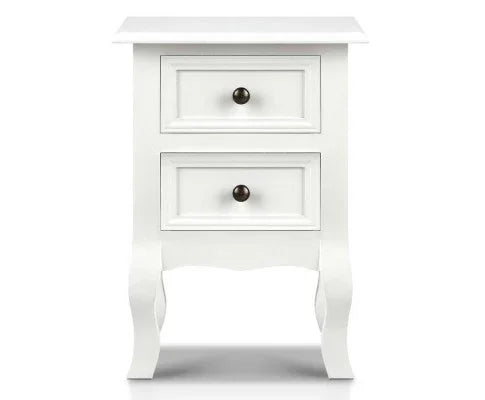 Vintage Style Bedside Side Table with 2 Drawers - White - Evopia