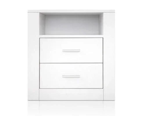 Anti-Scratch White Bedside Table 2 Drawers - Evopia
