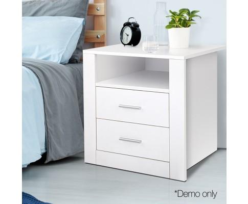 Anti-Scratch White Bedside Table 2 Drawers - Evopia