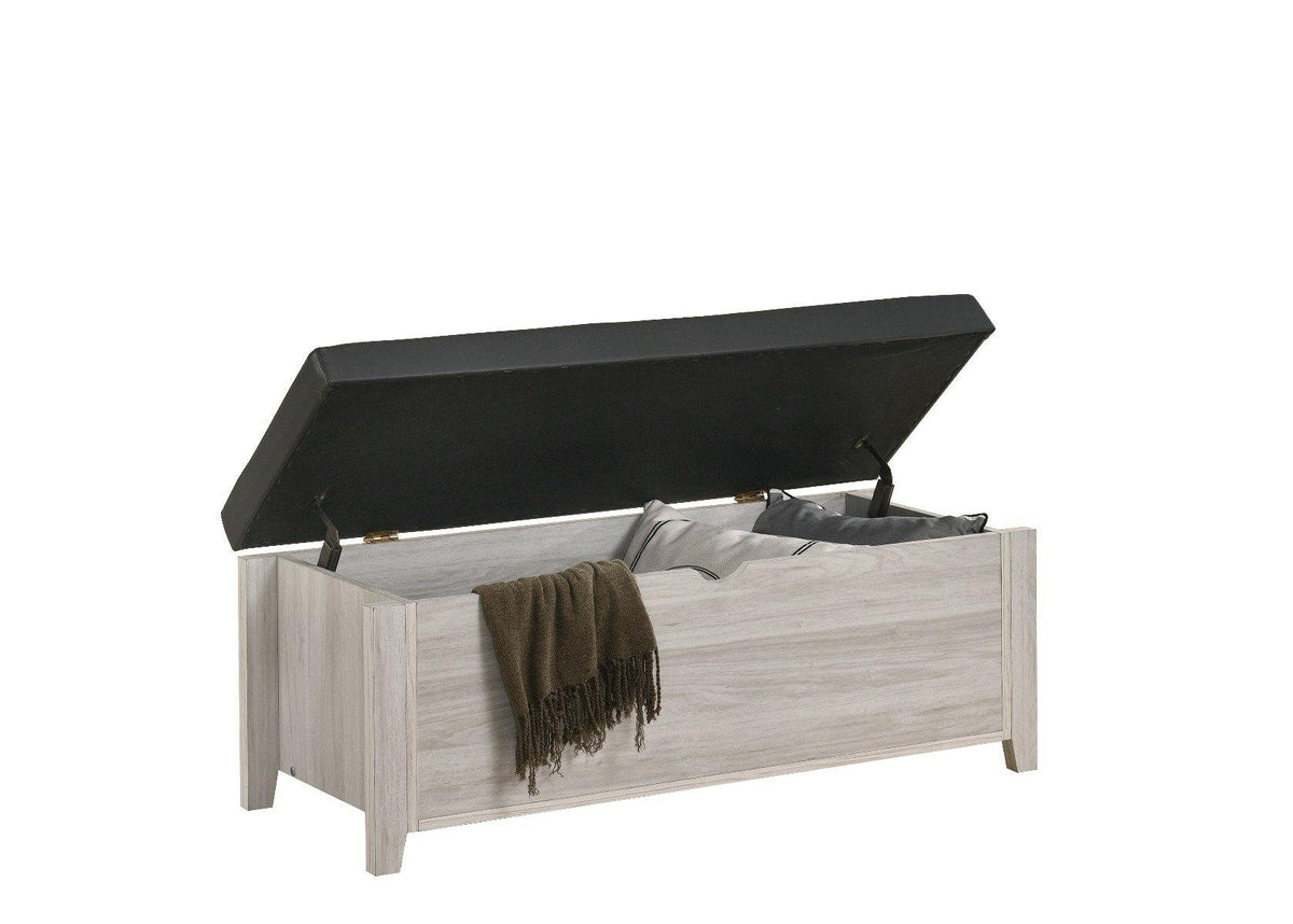 Blanket Box Ottoman Storage With Leather Upholstery In White Oak - Evopia