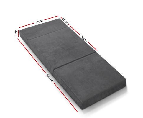 Soft Velvet Folding Foam Portable Mattress Grey Single - Evopia
