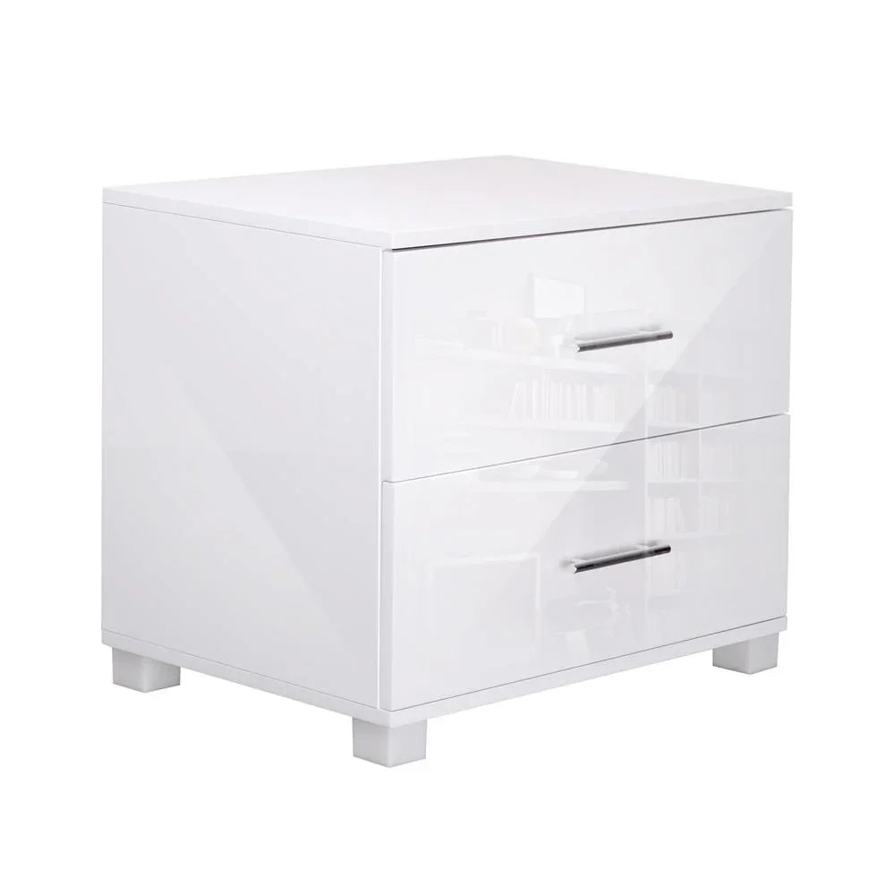 Artiss High Gloss Two Drawers Bedside Table - White - Evopia