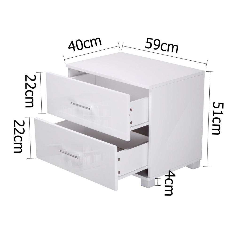 Artiss High Gloss Two Drawers Bedside Table - White - Evopia