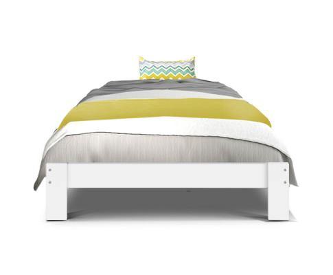 Artiss Jade White Low Timber Bed Platform Double - Evopia
