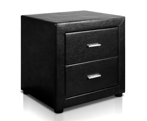 Deluxe PU Leather 2 drawer bedside table black - Evopia