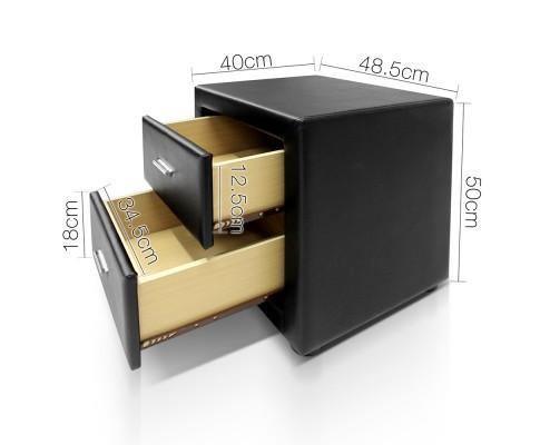 Deluxe PU Leather 2 drawer bedside table black - Evopia