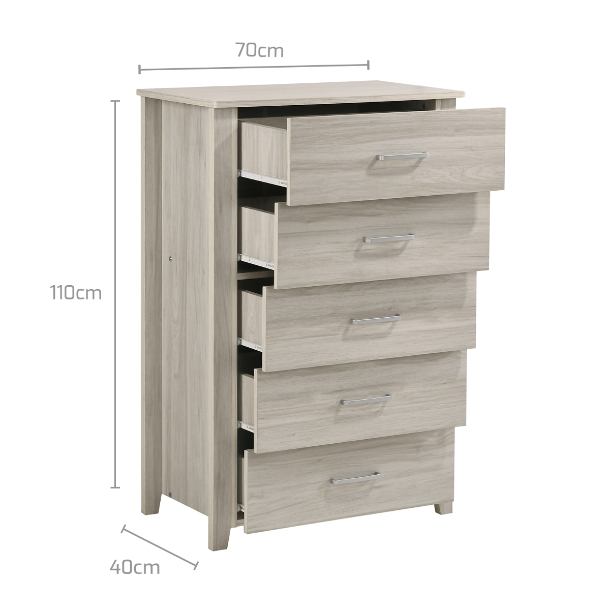 5 Chest Of Drawers Tallboy In White Oak - Evopia